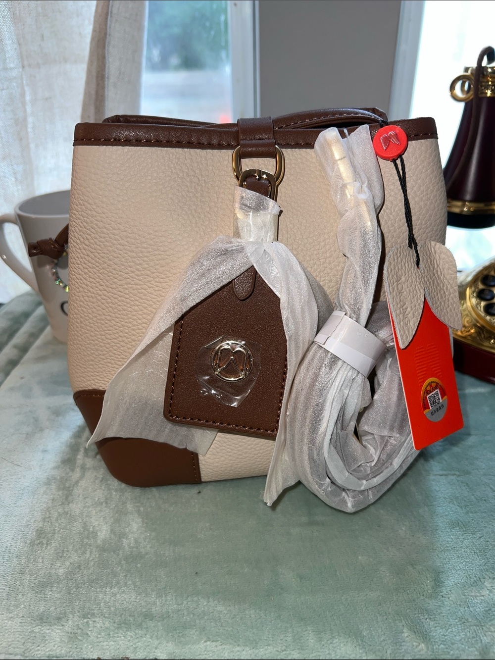 Women's Two-Tone Cream and Brown Crossbody Bag bucket bag - Designer Style